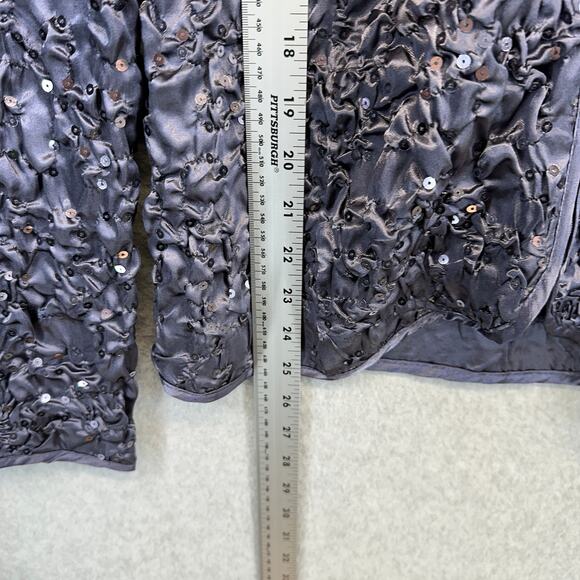 Adressing Jacket Womens Large Gunmetal Gray Sequin Crinkle Embellished Full Zip - Picture 11 of 14